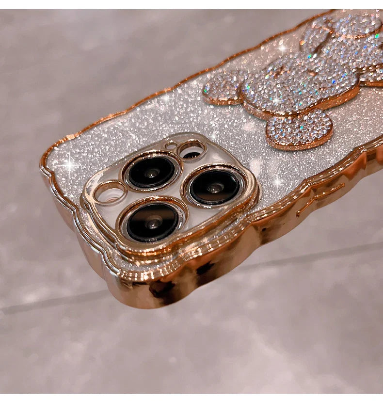 Bling Rhinestone for iPhone 11 14 12 13 Pro Max Case Glitter Diamond Cute Bear