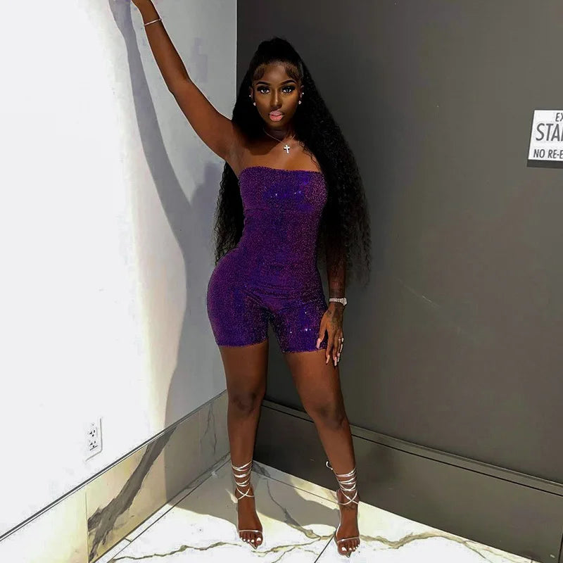 Evelina - Glittering sequin jumpsuit with strapless cut