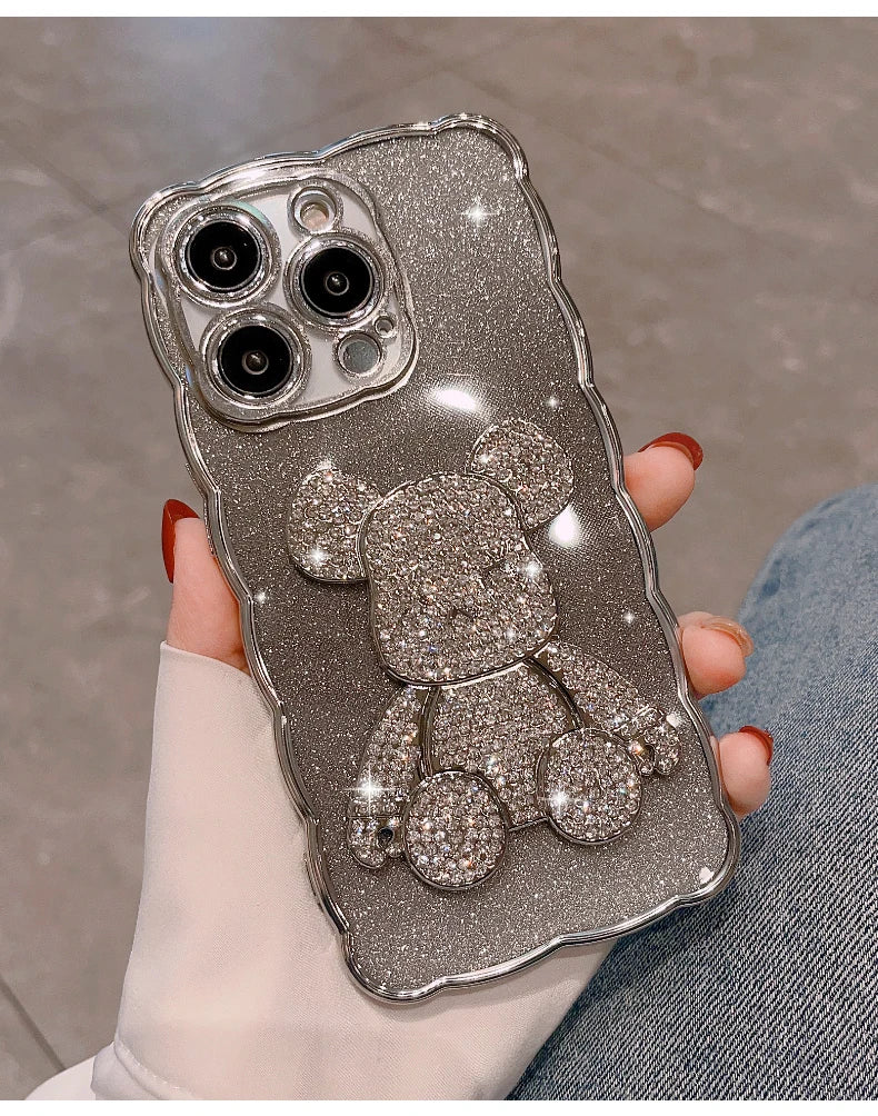 Bling Rhinestone for iPhone 11 14 12 13 Pro Max Case Glitter Diamond Cute Bear