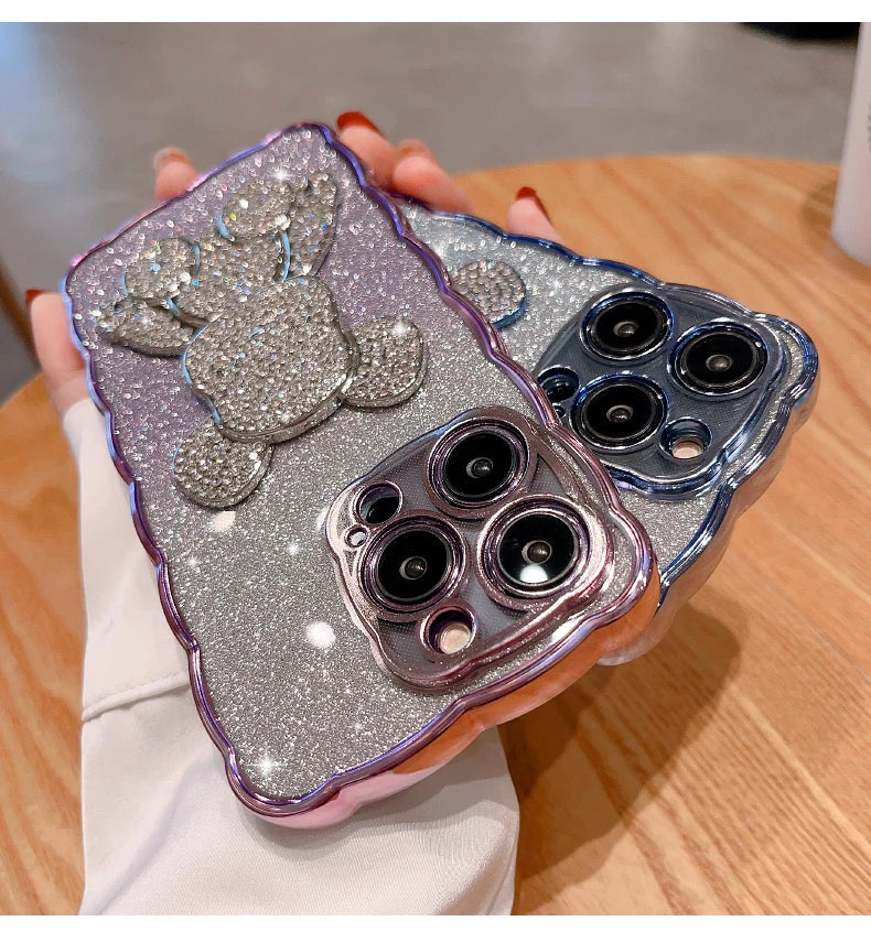 Bling Rhinestone for iPhone 11 14 12 13 Pro Max Case Glitter Diamond Cute Bear
