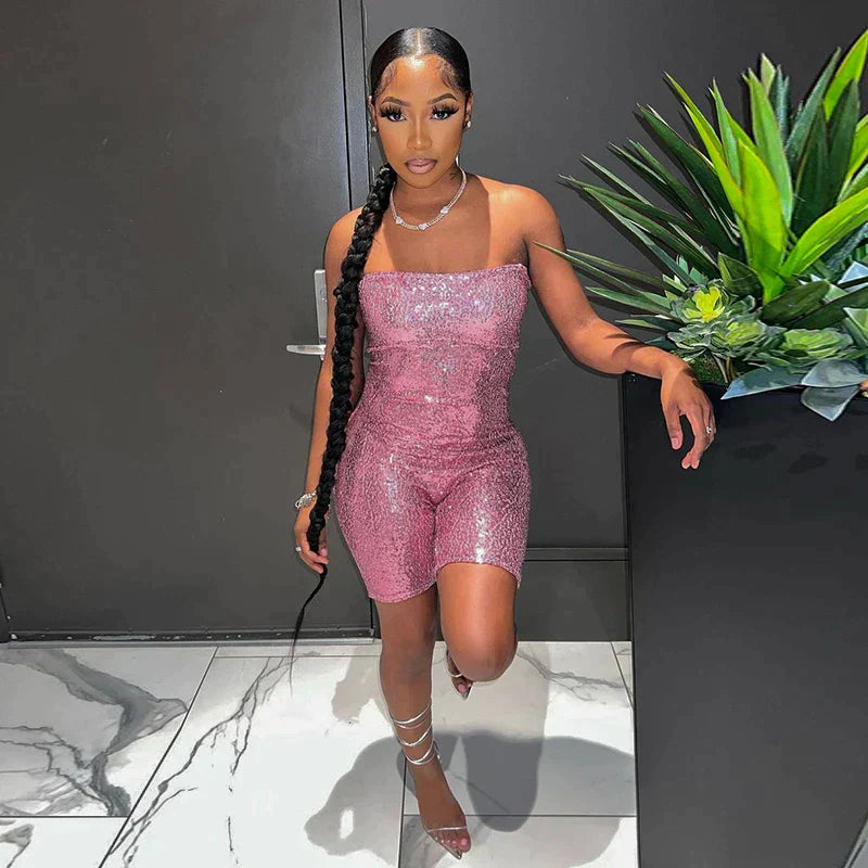 Evelina - Glittering sequin jumpsuit with strapless cut