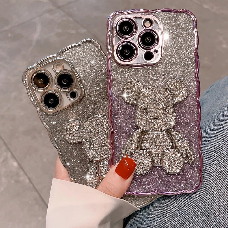 Bling Rhinestone for iPhone 11 14 12 13 Pro Max Case Glitter Diamond Cute Bear