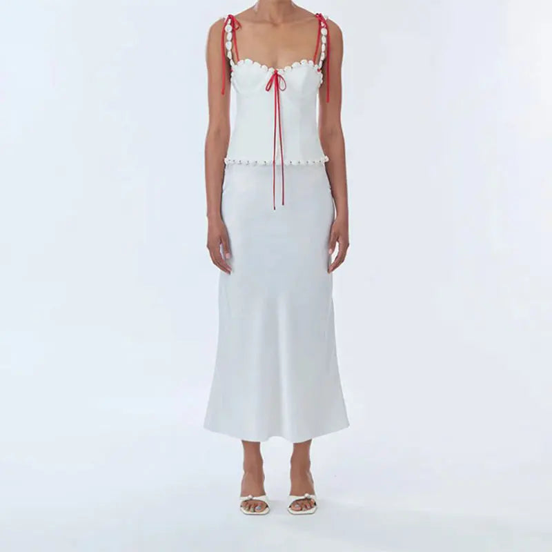 Kelly - Satin camisole and skirt set with drawstring detail