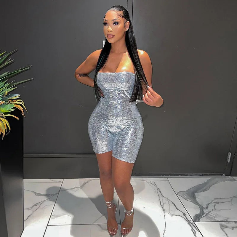 Evelina - Glittering sequin jumpsuit with strapless cut