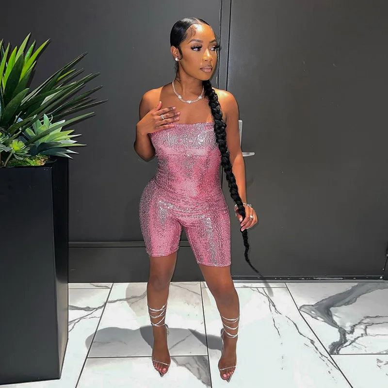 Evelina - Glittering sequin jumpsuit with strapless cut