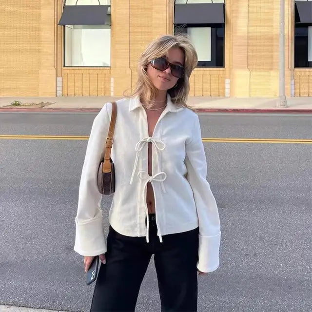 Leanne - Textured cardigan with flared sleeves