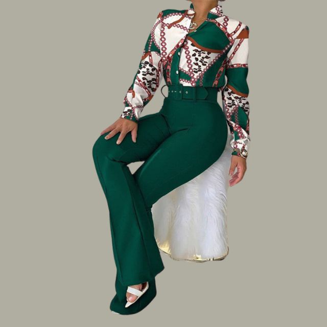 Charlotte - Flare trousers with matching blouse in floral print