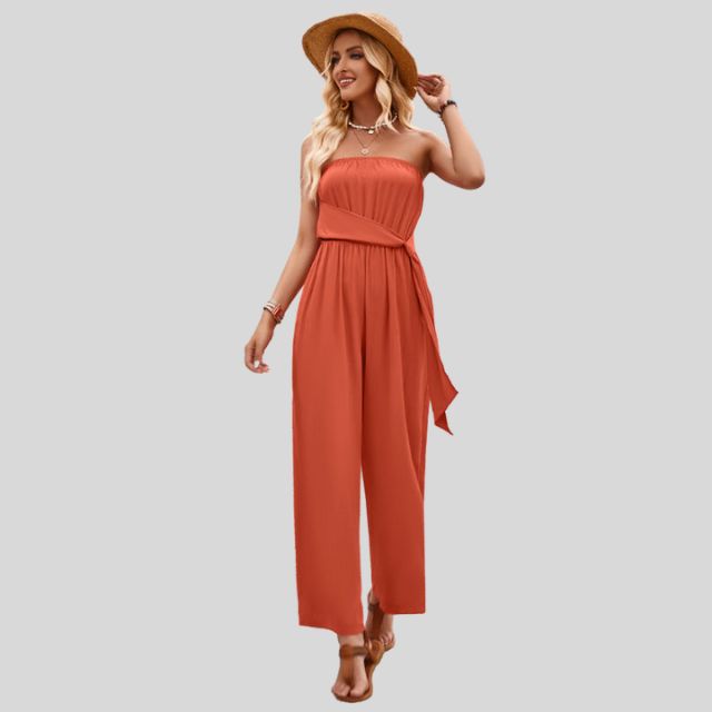 Olivia - Off-the-shoulder jumpsuit with waist tie