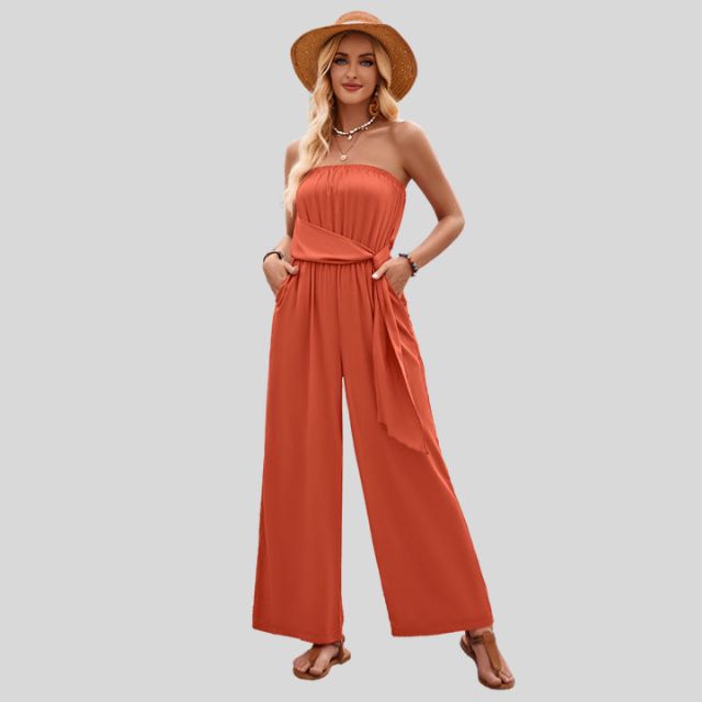 Olivia - Off-the-shoulder jumpsuit with waist tie