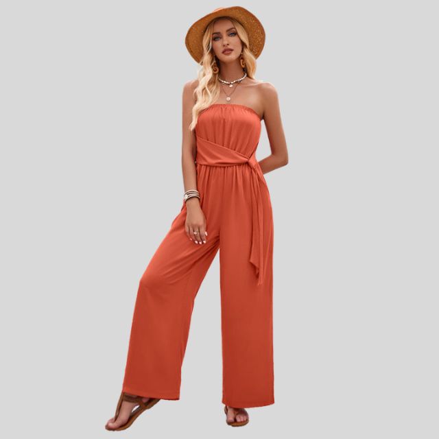 Olivia - Off-the-shoulder jumpsuit with waist tie