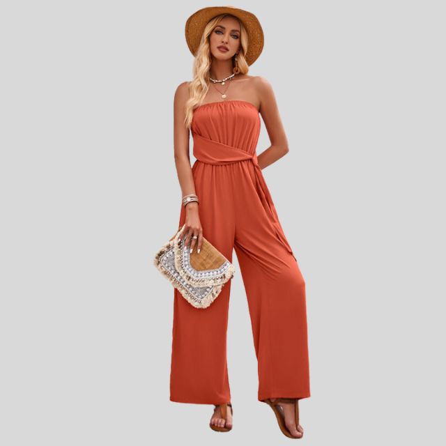 Olivia - Off-the-shoulder jumpsuit with waist tie
