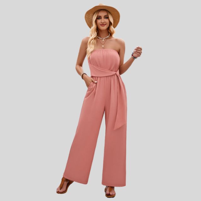 Olivia - Off-the-shoulder jumpsuit with waist tie