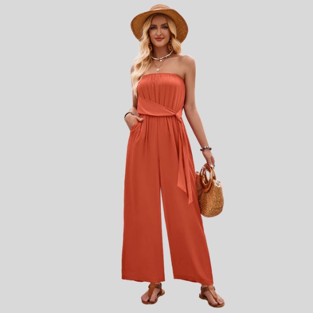 Olivia - Off-the-shoulder jumpsuit with waist tie