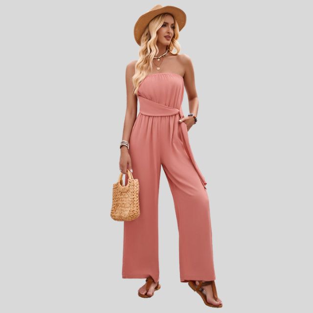 Olivia - Off-the-shoulder jumpsuit with waist tie