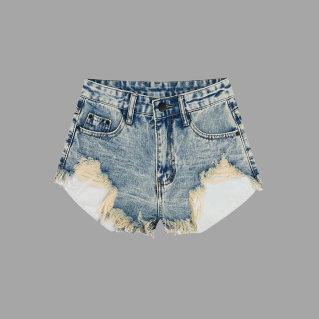 Luna - Distressed denim shorts with fringe detailing