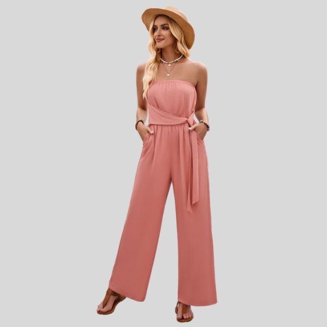 Olivia - Off-the-shoulder jumpsuit with waist tie