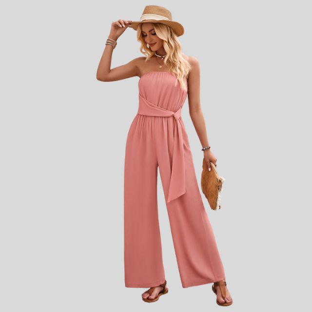 Olivia - Off-the-shoulder jumpsuit with waist tie
