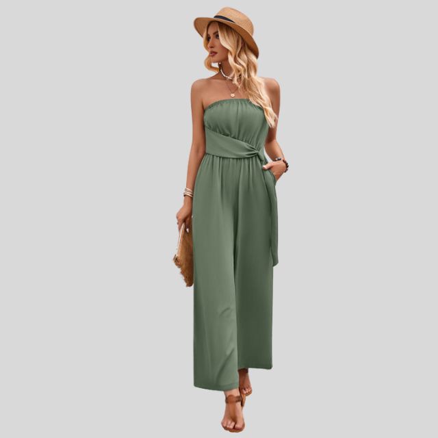 Olivia - Off-the-shoulder jumpsuit with waist tie
