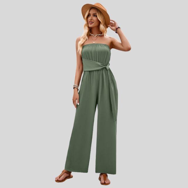 Olivia - Off-the-shoulder jumpsuit with waist tie