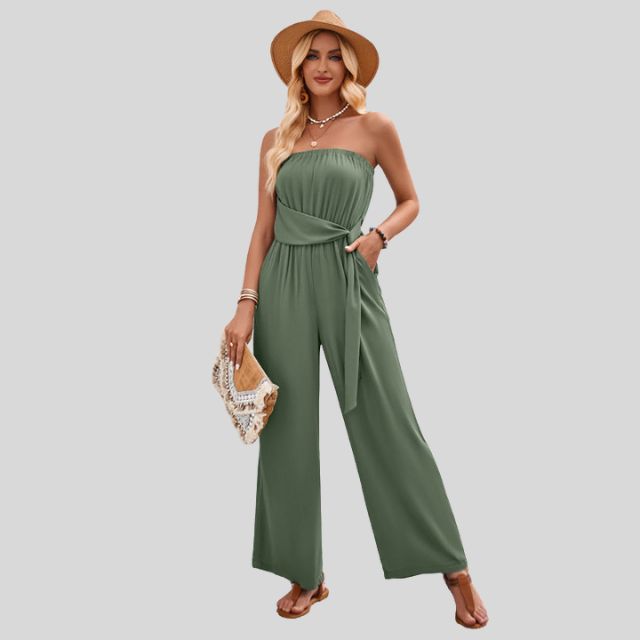 Olivia - Off-the-shoulder jumpsuit with waist tie