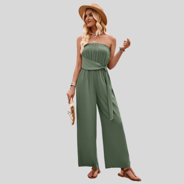 Olivia - Off-the-shoulder jumpsuit with waist tie
