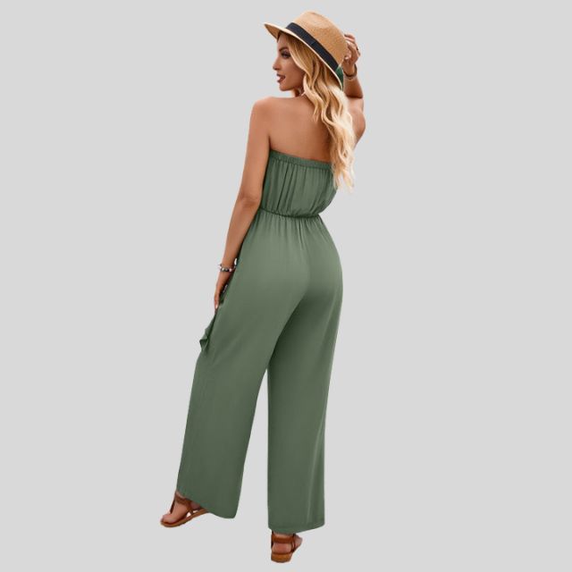 Olivia - Off-the-shoulder jumpsuit with waist tie