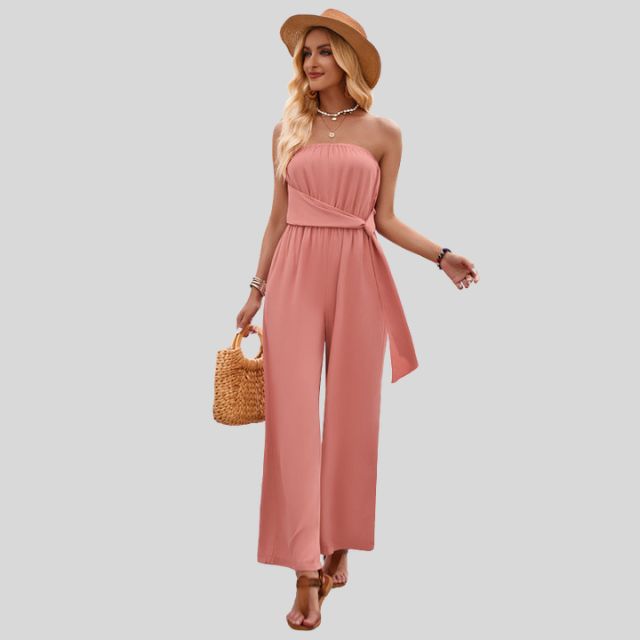 Olivia - Off-the-shoulder jumpsuit with waist tie