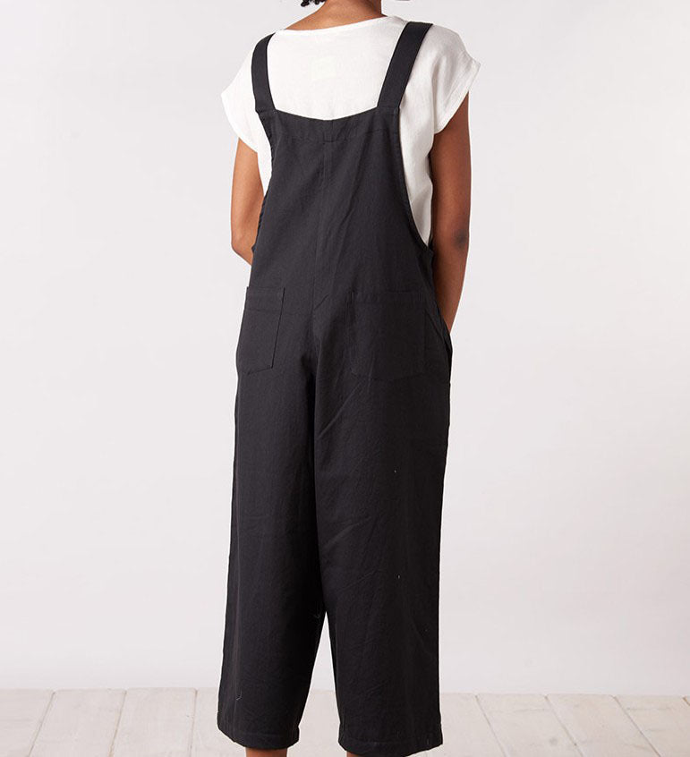 Literary cotton and linen strap casual jumpsuit