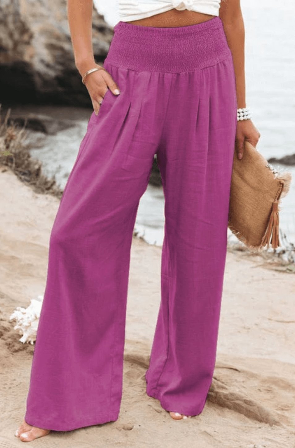 Milda High-Waist Cotton Linen Palazzo Trousers