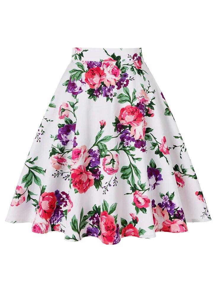 Classic Ladies Floral Pleated Midi Skirts