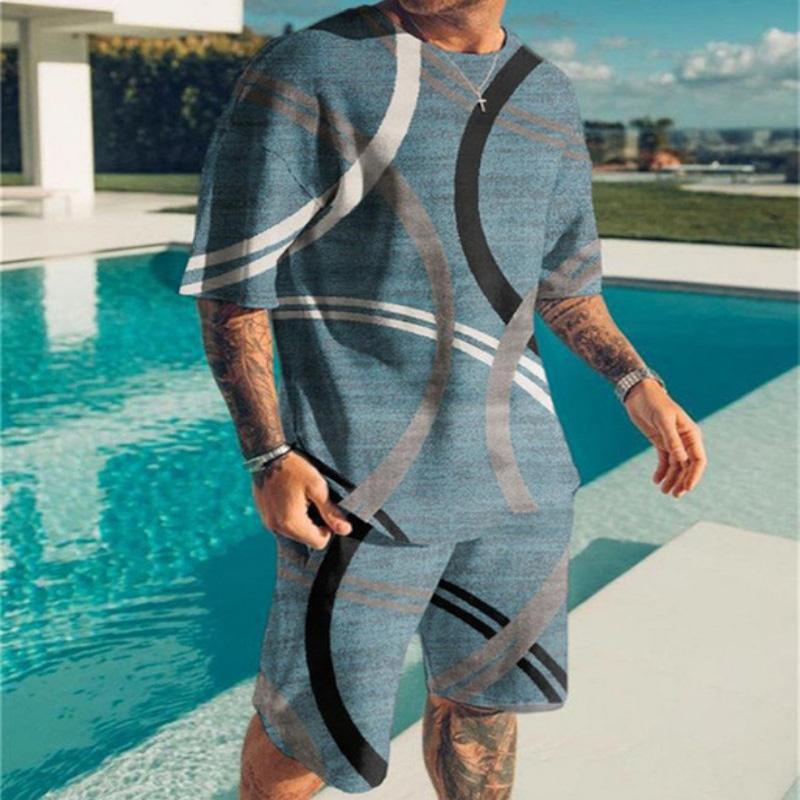Men's Casual Printed T-shirt Shorts Beach Suit 34304541YM