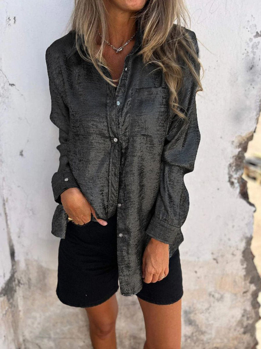 Casual Suede Lapel Neck Button Down Shirt