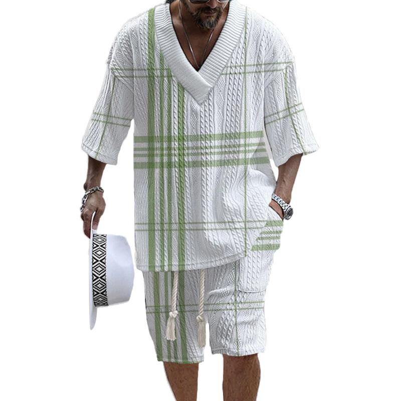 Men's Printed Short Sleeve Shorts Textured Set 42671434L