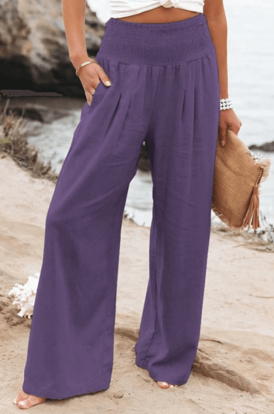 Milda High-Waist Cotton Linen Palazzo Trousers