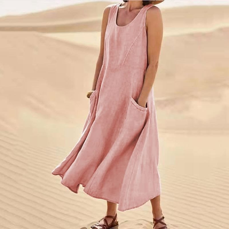 Isabel | Women's sleeveless cotton and linen dress with pocket