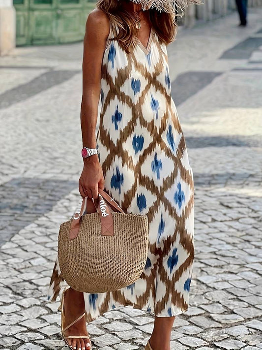 Equinox - Sleeveless dress with ikat print