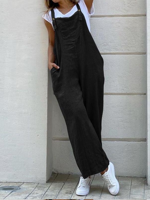 Strap Solid Color Long Jumpsuit