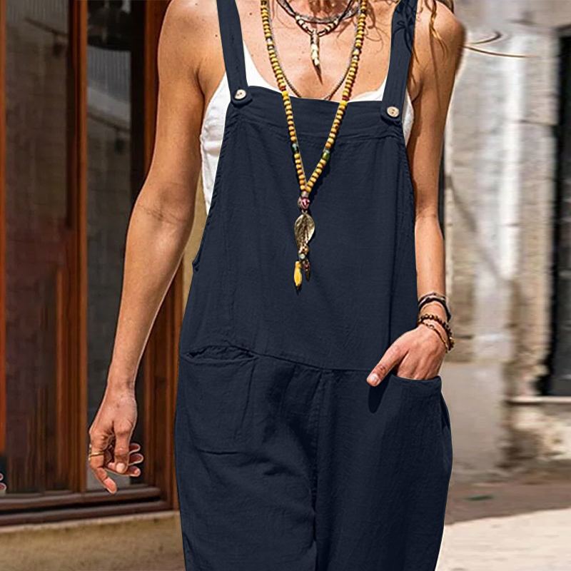 Loose Button Pocket Jumpsuit