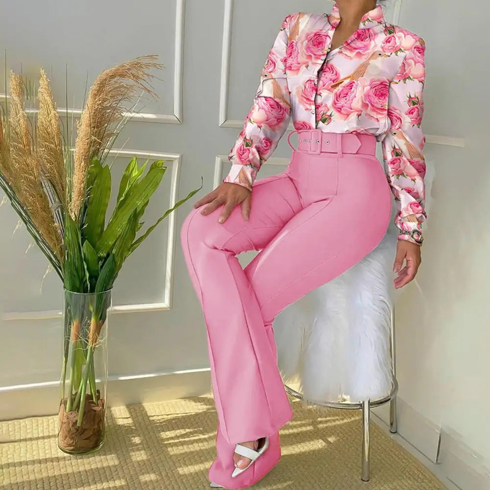 Charlotte - Flare trousers with matching blouse in floral print