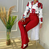 Charlotte - Flare trousers with matching blouse in floral print
