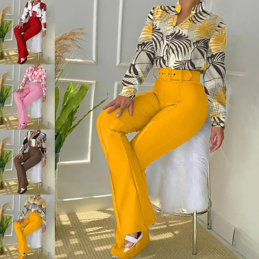 Charlotte - Flare trousers with matching blouse in floral print