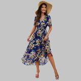 Isabella - Floral V-neck midi dress with short sleeves