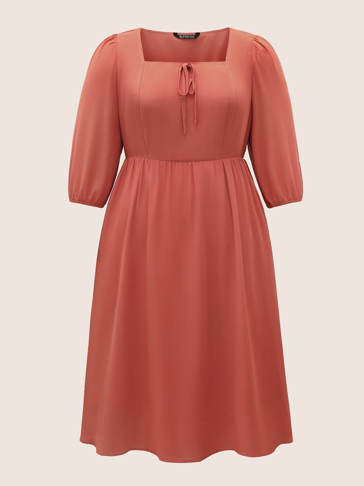 Chiffon Plain Ties Knotted Lantern Sleeve Dress