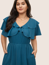 Tiered Ruffle Cap Sleeve Asymmetrical Hem Dress