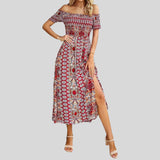 Aurora - Off-the-shoulder boho maxi dress with ruffled top