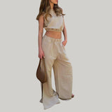 Ivy - Casual linen two-piece set with sleeveless top