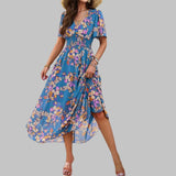 Isabella - Floral V-neck midi dress with short sleeves