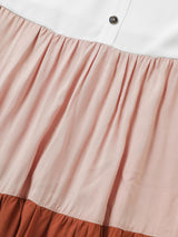 Colorblock Contrast Patchwork Tie Neck Dress