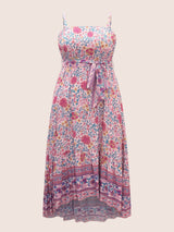 Floral Elastic Waist Patchwork Cami Dress