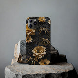 Halloween Black & Gold Spider Slim Phone Cases, Gold Flower Phone Case